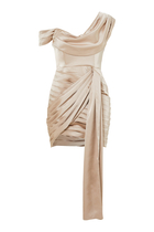Elena Asymmetric Satin Drape Dress